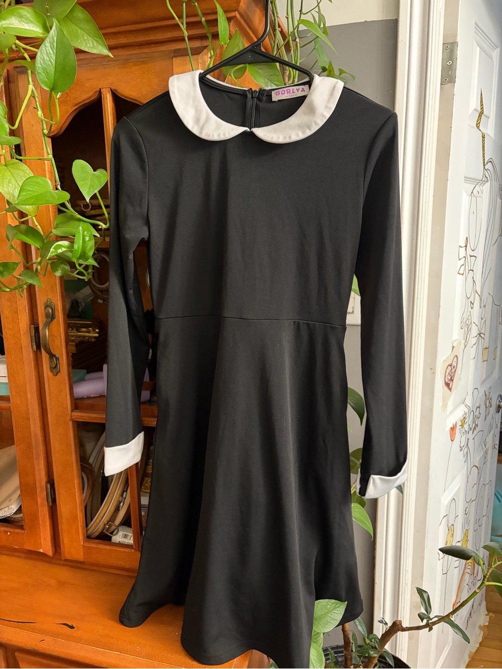 Black Dress with White Peter Pan Collar Wednesday Adams for Kids